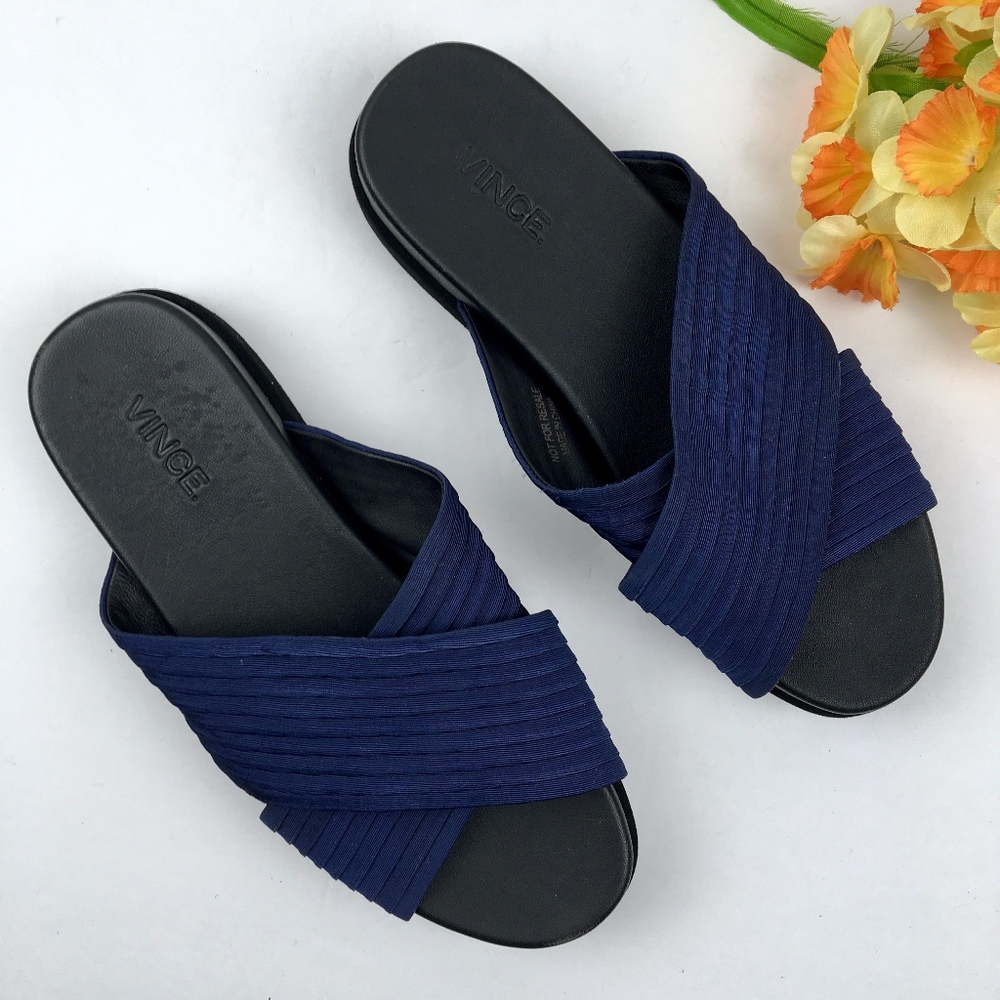 NEW VINCE Blue Cross Strap Sandal Slides Size 6.5